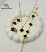 Stainless Steel Black Clover Jewelry set